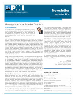 Newsletter Message from Your Board of Directors November 2014