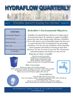 HYDRAFLOW QUARTERLY Hydra ow Quarterly Keeping You Informed Hydraflow’s Environmental Objectives