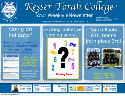 Kesser Torah College Your Weekly eNewsletter Going on holidays?