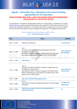 Agenda – Information Day / Workshop on US research funding