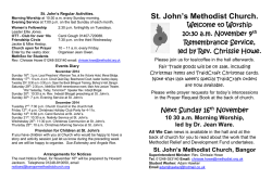 St. John&rsquo;s Methodist Church. Welcome to Worship 10:30 a.m. November 9