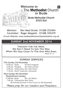 in Bude Welcome to SUNDAY 2nd NOVEMBER 2014 Minister: