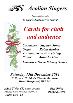 Carols for choir and audience Aeolian Singers Saturday 13th December 2014