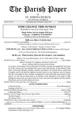 The Parish Paper ST. JOHN'S CHURCH TIME CHANGE THIS SUNDAY