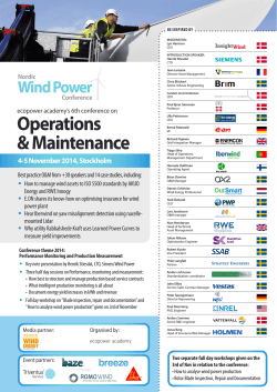 Operations &amp; Maintenance Wind Power 4-5 November 2014, Stockholm