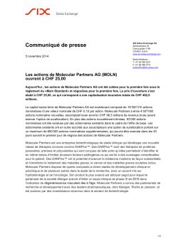 Communiqué de presse  Les actions de Molecular Partners AG (MOLN)