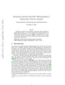 Anomalous partially hyperbolic diffeomorphisms I: dynamically coherent examples Christian Bonatti, Kamlesh Parwani