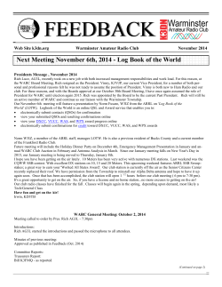 Next Meeting November 6th, 2014 - Log Book of the... Warminster Amateur Radio Club November 2014 Web Site k3dn.org