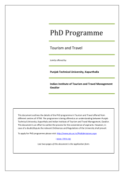 PhD Programme Tourism and Travel  Punjab Technical University, Kapurthalla