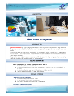 Fixed Assets Management  COURSE TITLE INTRODUCTION