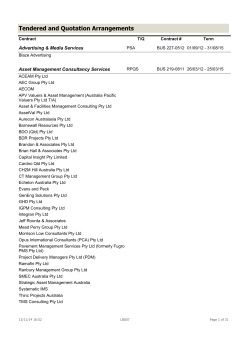 Tendered and Quotation Arrangements Advertising &amp; Media Services Asset Management Consultancy Services
