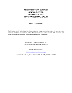 MADISON COUNTY, NEBRASKA GENERAL ELECTION NOVEMBER 4, 2014 COUNTYWIDE SAMPLE BALLOT