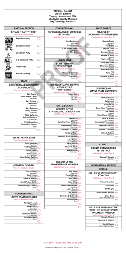 OFFICIAL BALLOT General Election Tuesday, November 4, 2014 Charlevoix County, Michigan