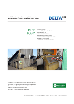 PILOT PLANT Private Treaty Sale of Functional Plant Areas