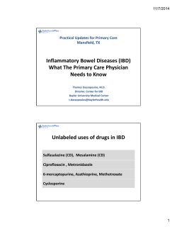 Inflammatory Bowel Diseases (IBD)  What The Primary Care Physician  Needs to Know Practical Updates for Primary Care
