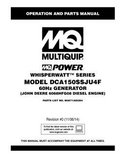 MODeL DCa150ssJU4F WhisperWatt™ series 60hz GeNeratOr Revision #0 (11/06/14)