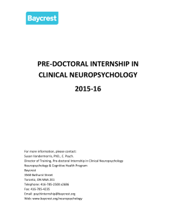 PRE-DOCTORAL INTERNSHIP IN CLINICAL NEUROPSYCHOLOGY 2015-16