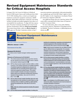 Revised Equipment Maintenance Standards for Critical Access Hospitals