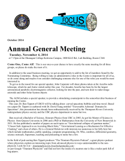 Annual General Meeting Tuesday, November 4, 2014  October 2014