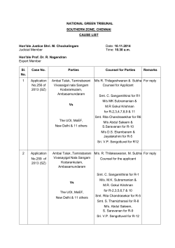 NATIONAL GREEN TRIBUNAL SOUTHERN ZONE, CHENNAI CAUSE LIST