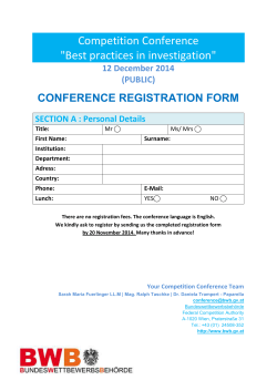 Competition Conference &#34;Best practices in investigation&#34; CONFERENCE REGISTRATION FORM 12 December 2014