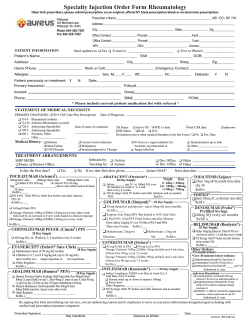 Specialty Injection Order Form Rheumatology