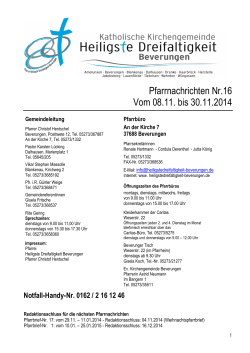 Pfarrnachrichten Nr.16 Vom 08.11. bis 30.11.2014 Gemeindeleitung