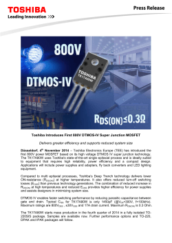 Toshiba Introduces First 800V DTMOS-IV Super Junction MOSFET