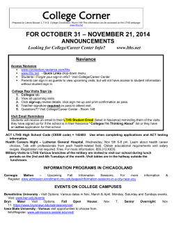 FOR OCTOBER 31 – NOVEMBER 21, 2014 ANNOUNCEMENTS Naviance