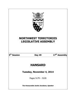 HANSARD NORTHWEST TERRITORIES LEGISLATIVE ASSEMBLY