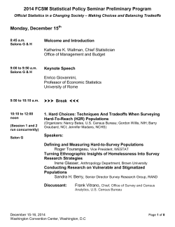 2014 FCSM Statistical Policy Seminar Preliminary Program Monday, December 15