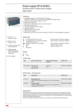 Power supply CP-S 24/20.0 Primary switch mode power supply Data sheet Features