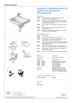 Portman 21 Washbasin 40cm LH Taphole, No Overflow Or Chainstay Hole