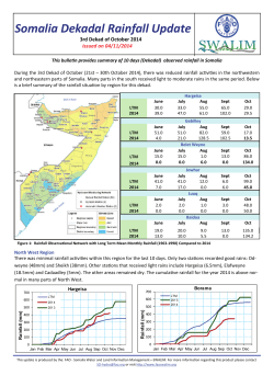 Somalia Dekadal Rainfall Update            3rd Dekad of October 2014  