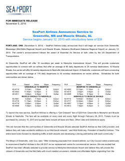 SeaPort Airlines Announces Service to Greenville, MS and Muscle Shoals, AL