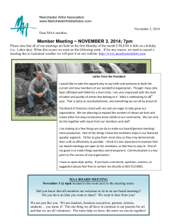 Member Meeting ~ NOVEMBER 3, 2014; 7pm