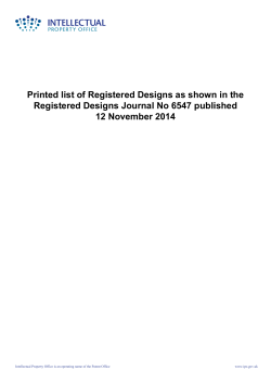 Printed list of Registered Designs as shown in the
