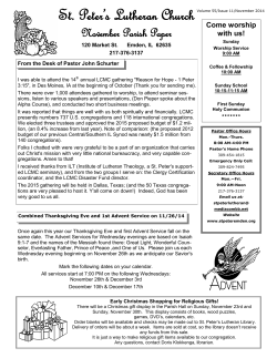 St. Peter’s Lutheran Church November Parish Paper Come worship with us!