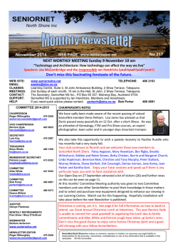 NEXT MONTHLY MEETING Sunday 9 November 10 am No 199 www.seniornetns.net