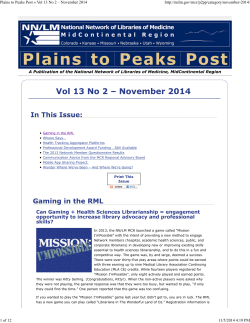 Plains to Peaks Post » Vol 13 No 2 –...  A Publication of the National Network of Libraries of Medicine,...