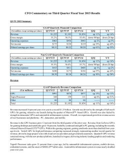 CFO Commentary on Third Quarter Fiscal Year 2015 Results