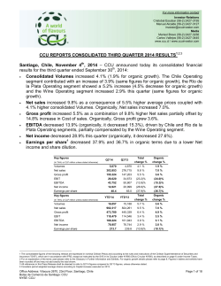 CCU REPORTS CONSOLIDATED THIRD QUARTER 2014 RESULTS ,  2014