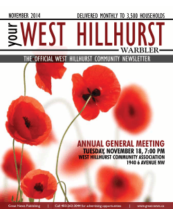WEST HILLHURST your AnnuAl GenerAl MeetinG THE OFFICIAL WEST HILLHURST COMMUNITY NEWSLETTER