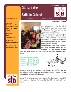 St. Barnabas Catholic School Principal’s Corner CALENDAR