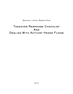 Takeover Response Checklist And Dealing With Activist Hedge Funds