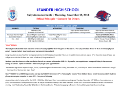 LEANDER HIGH SCHOOL Daily Announcements – Thursday, November 13, 2014