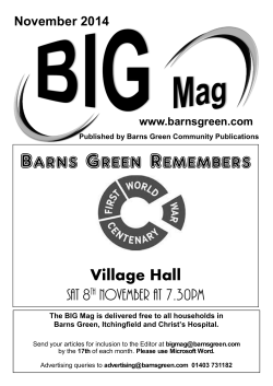 Barns Green Remembers  Village Hall Sat 8