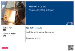 Klöckner &amp; Co SE Q3 2014 Results A Leading Multi Metal Distributor