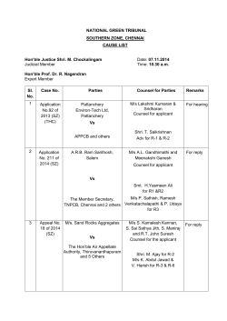 NATIONAL GREEN TRIBUNAL SOUTHERN ZONE, CHENNAI CAUSE LIST