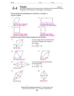 6-4 Practice Properties of Rhombuses, Rectangles, and Squares